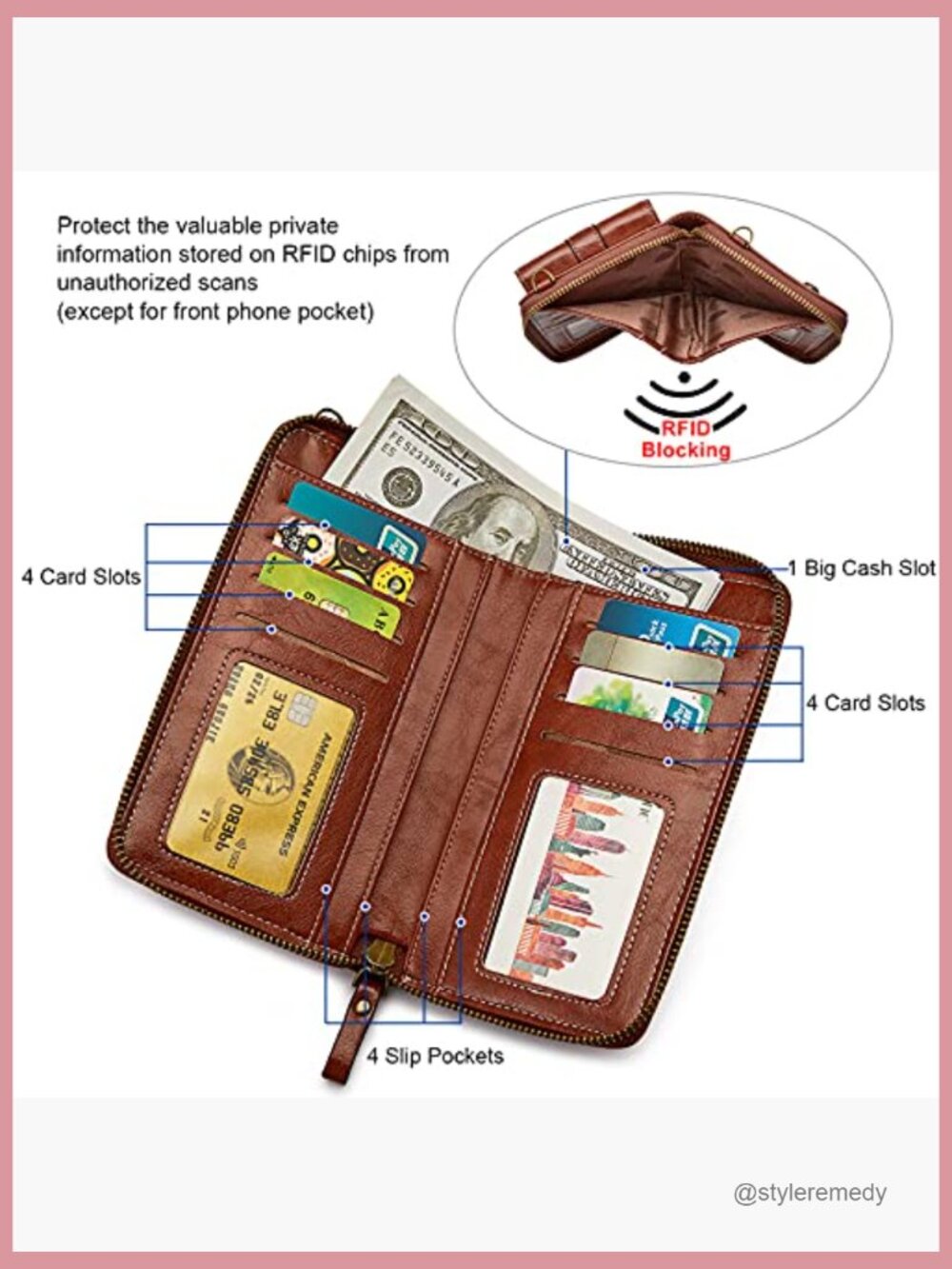 Vintage Faux Leather RFID Blocking Crossbody Cell Phone Purse - Picture 5 of 7